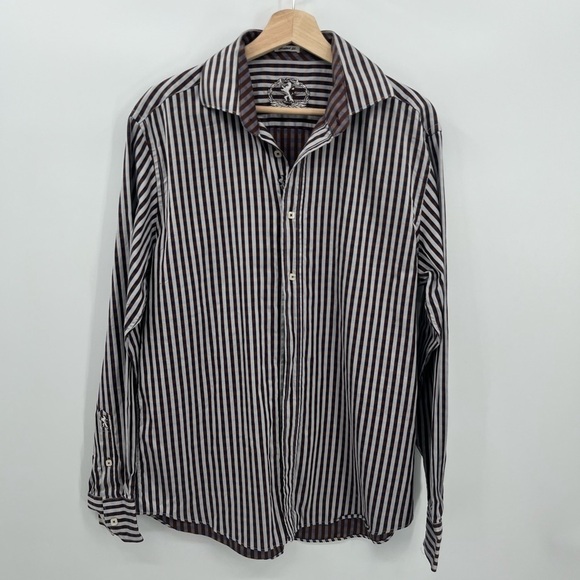 Bugatchi L Shaped Fit Blue Brown Gingham Button Down - Picture 1 of 11